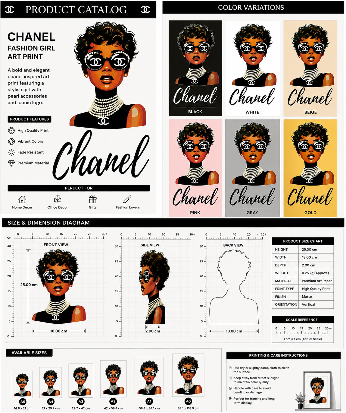 Chanel fashion girl art print catalog