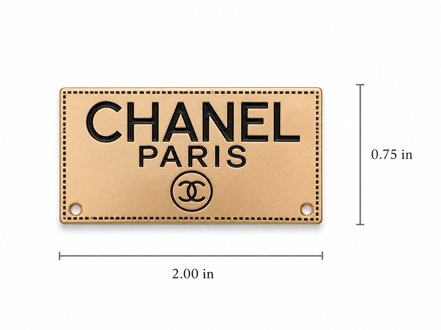 Chanel Paris Gold Metal Label Plate with Black Text