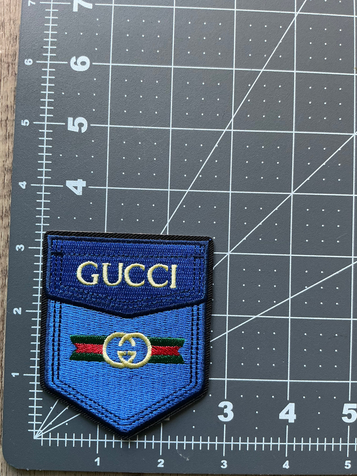 Blue GG pocket Iron on patch