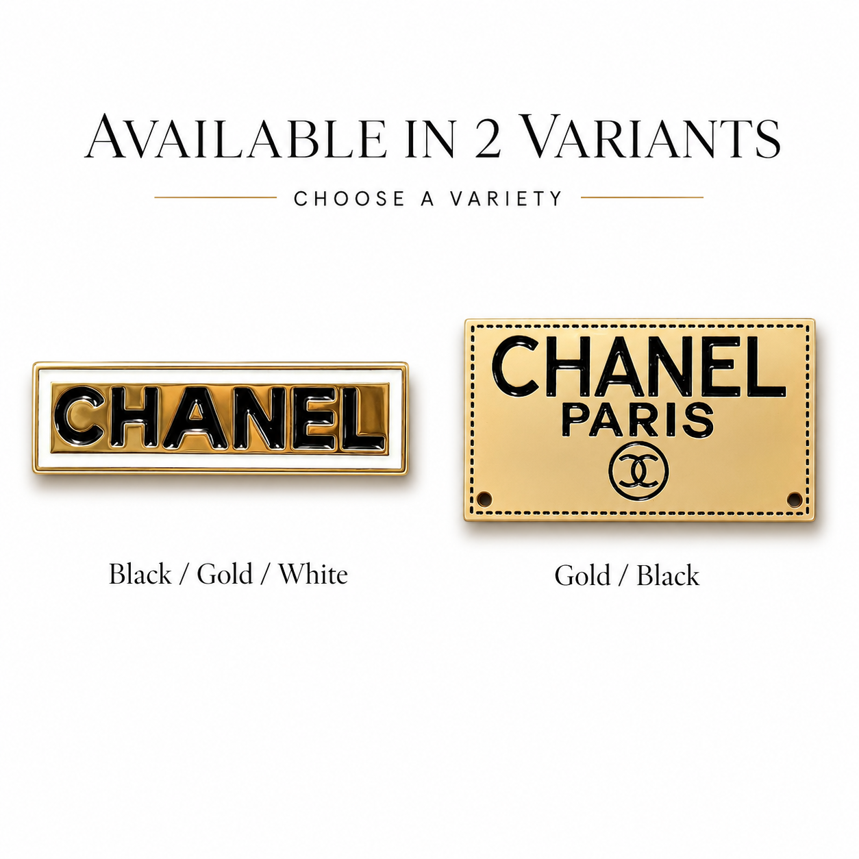 Chanel Paris Gold Metal Label Plate with Black Text