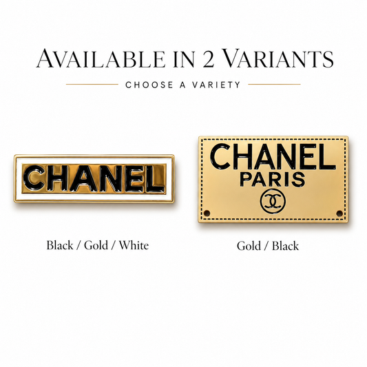 Chanel Paris Gold Metal Label Plate with Black Text