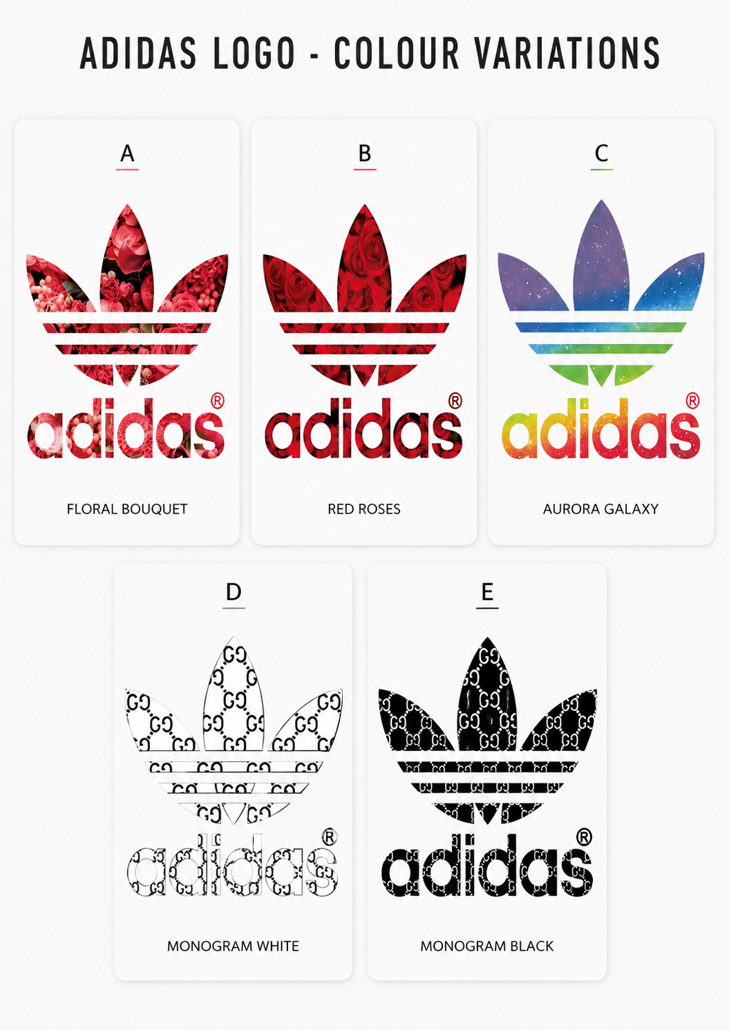 Adidas logo colour variations showcase