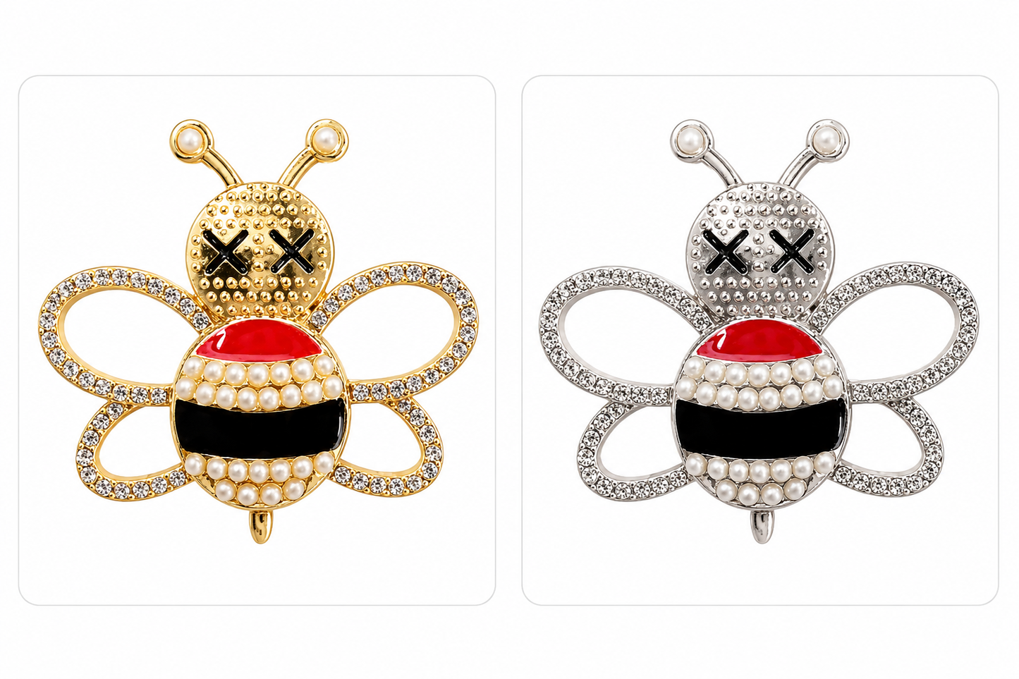 Bee brooches with pearl accents