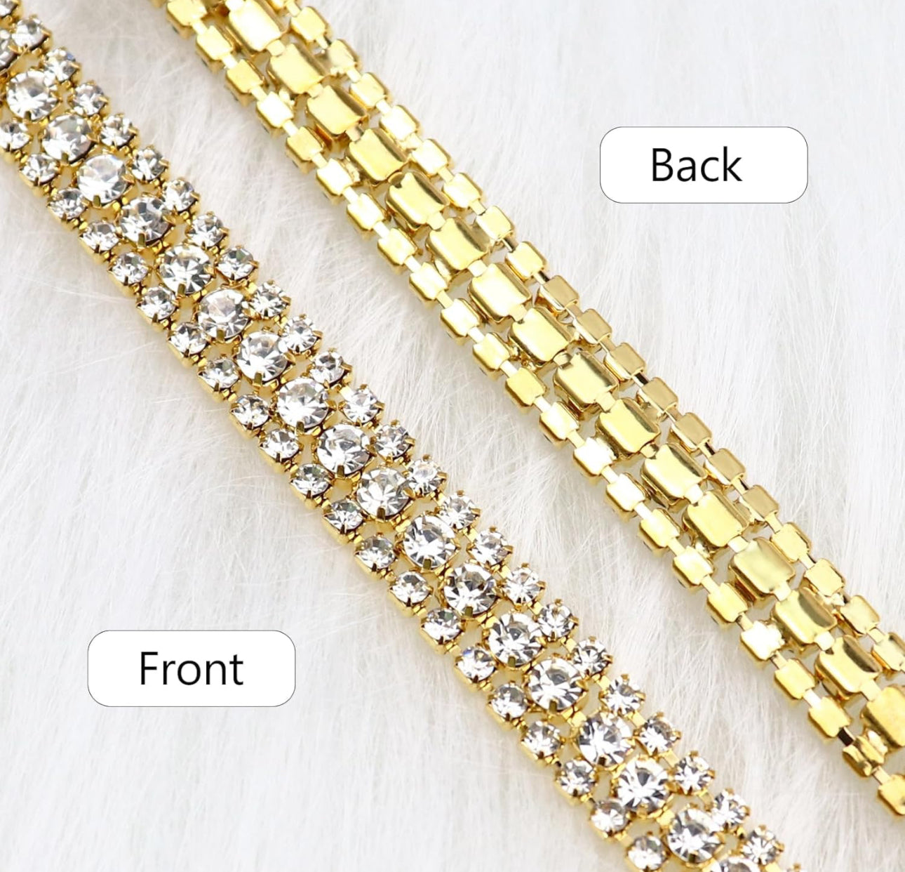 1 Roll 10 Yards Crystal Rhinestone Trim Close Cup Clear Chain with Gold Setting Base (SS12 3mm) /  (SS16 4mm)