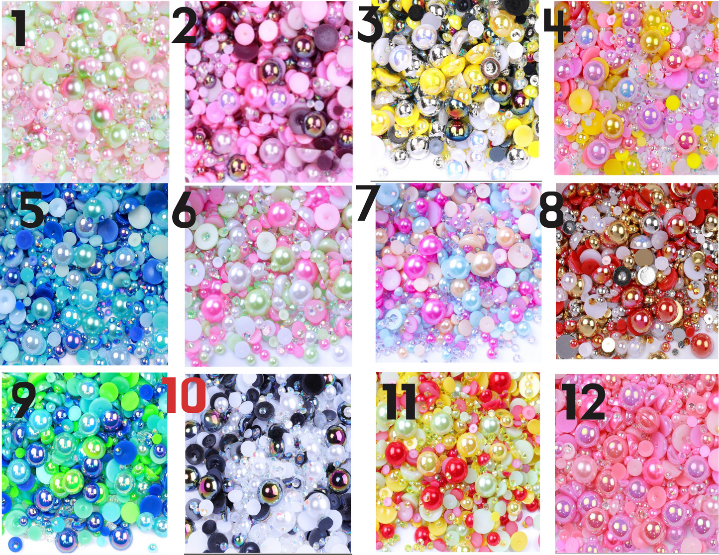 Mix Resin Pearls Rhinestones size, 3-10mm Half Pearls