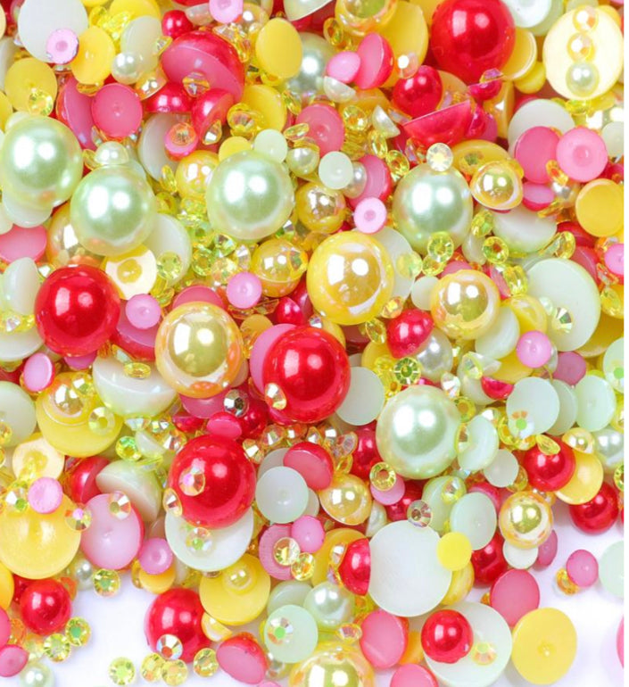 Mix Resin Pearls Rhinestones size, 3-10mm Half Pearls