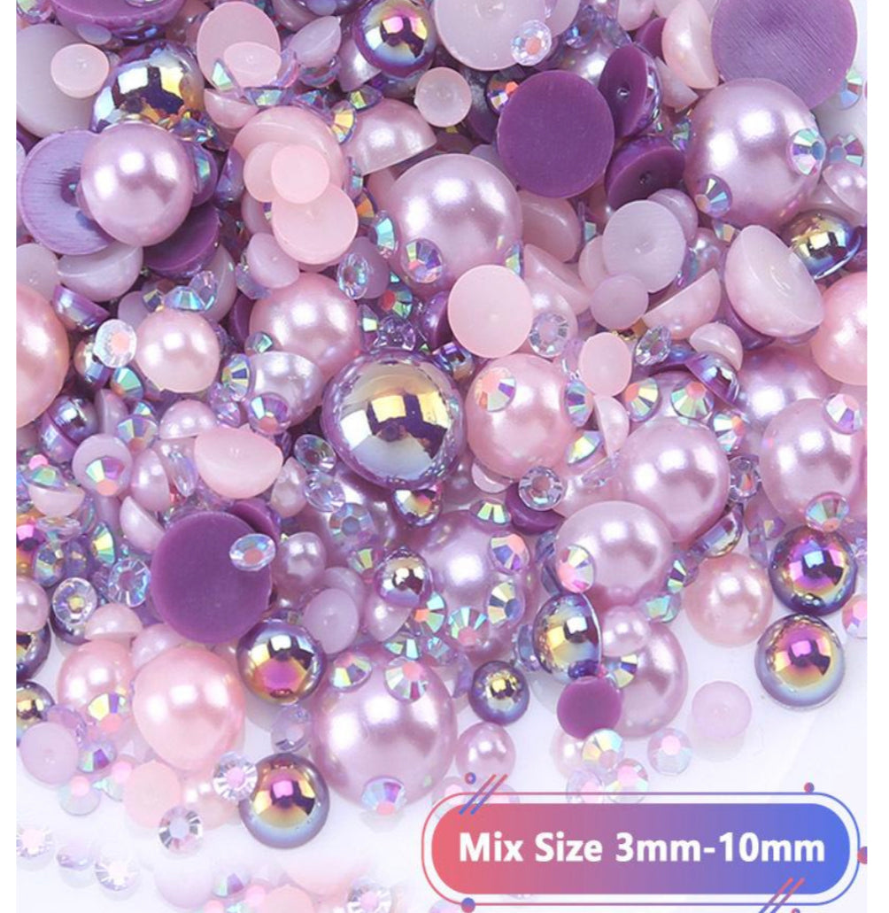 Mix Resin Pearls Rhinestones size, 3-10mm Half Pearls