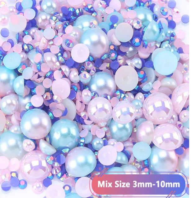 Mix Resin Pearls Rhinestones size, 3-10mm Half Pearls