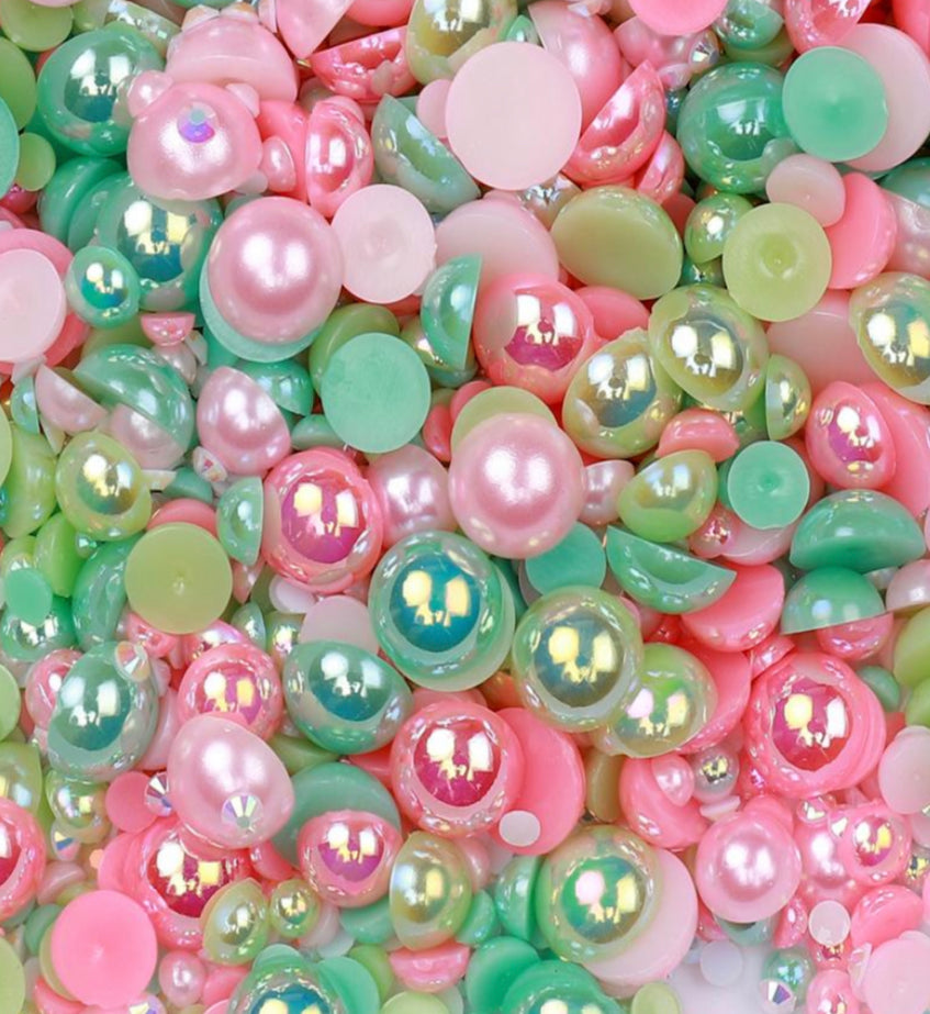 Mix Resin Pearls Rhinestones size, 3-10mm Half Pearls