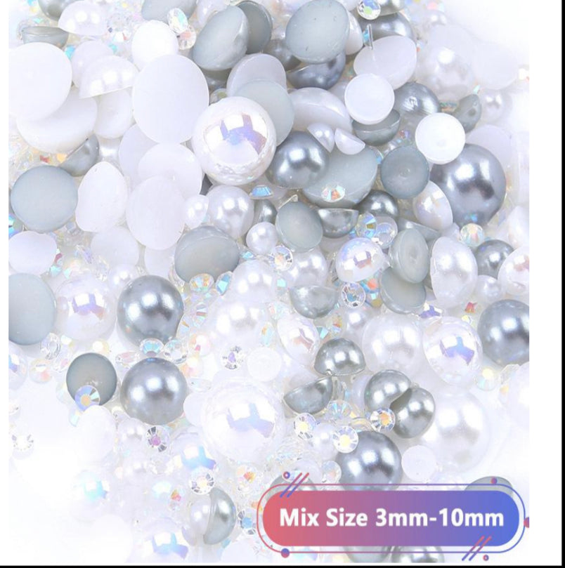 Mix Resin Pearls Rhinestones size, 3-10mm Half Pearls