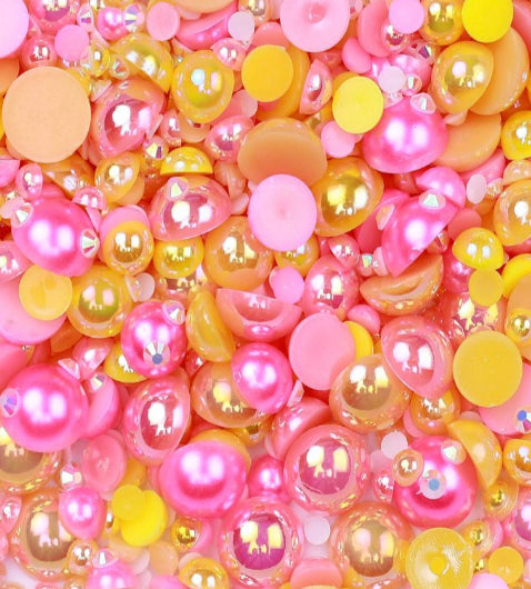 Mix Resin Pearls Rhinestones size, 3-10mm Half Pearls