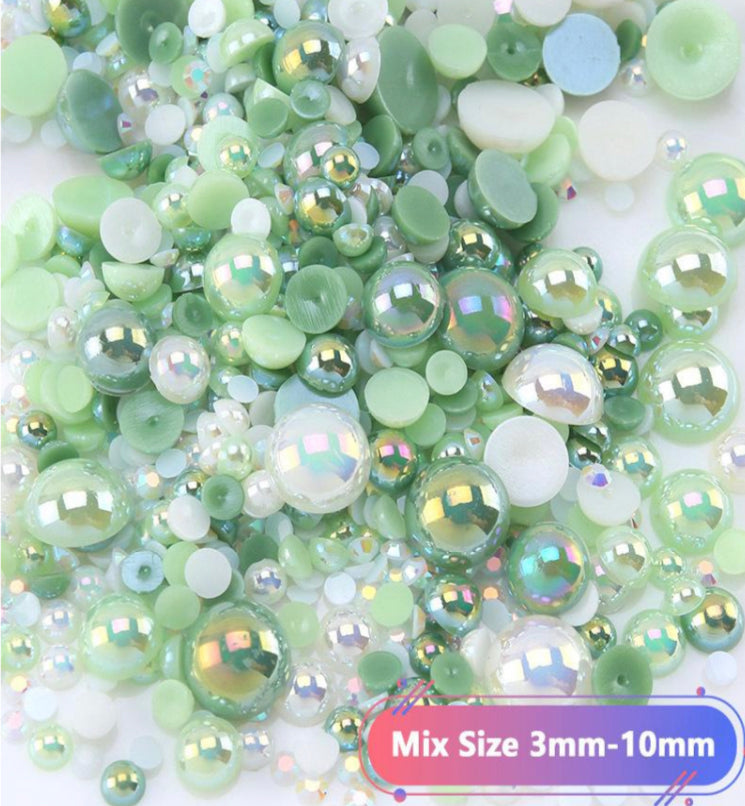 Mix Resin Pearls Rhinestones size, 3-10mm Half Pearls