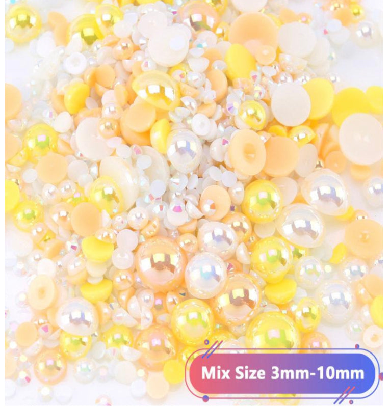 Mix Resin Pearls Rhinestones size, 3-10mm Half Pearls