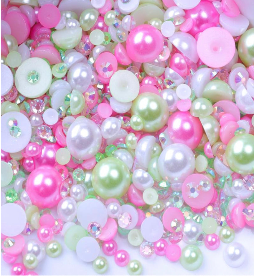 Mix Resin Pearls Rhinestones size, 3-10mm Half Pearls