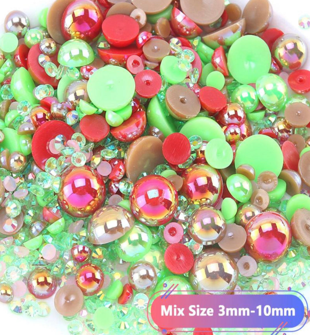 Mix Resin Pearls Rhinestones size, 3-10mm Half Pearls