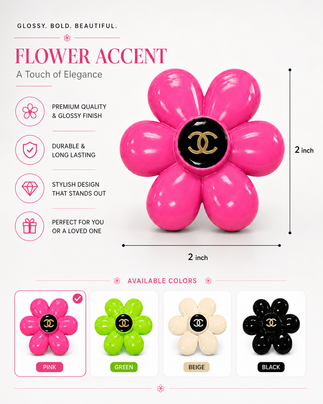 Pink Flower Flat Back Charm